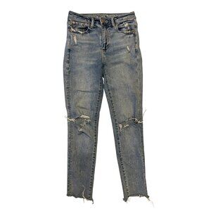 AEO American Eagle Super High Rise jegging jeans stretch distressed denim 2409